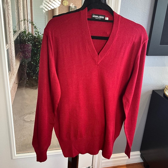 Giuliano di Firenze Made in Italy Fine Knit Wool V Sweater Classic Red Mens L - Picture 4 of 8